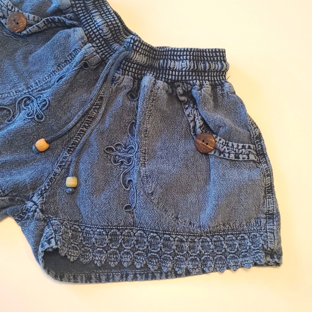 Cotton Collection:  Embroidered Denim Shorts, Size XS, Medium Wash - Picture 2 of 5